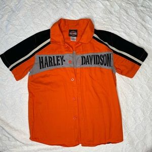 Harley-Davidson boys button down shirt, size 8/10, orange & black
